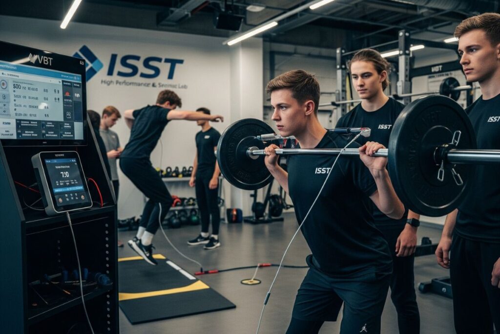 students working with VBT Velocity Based Training equipment in the ISST
