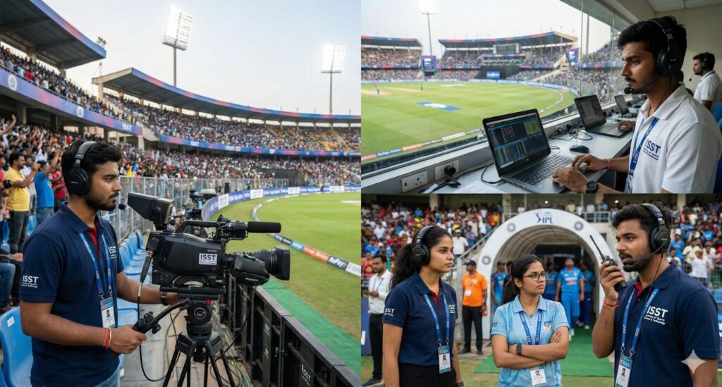 ISST Pune students managing live ground operations during a cricket match for practical sports management experience