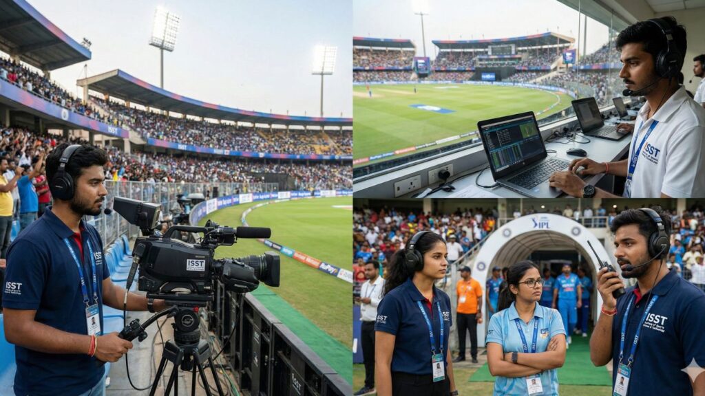 ISST Pune students managing live ground operations during a cricket match for practical sports management experience