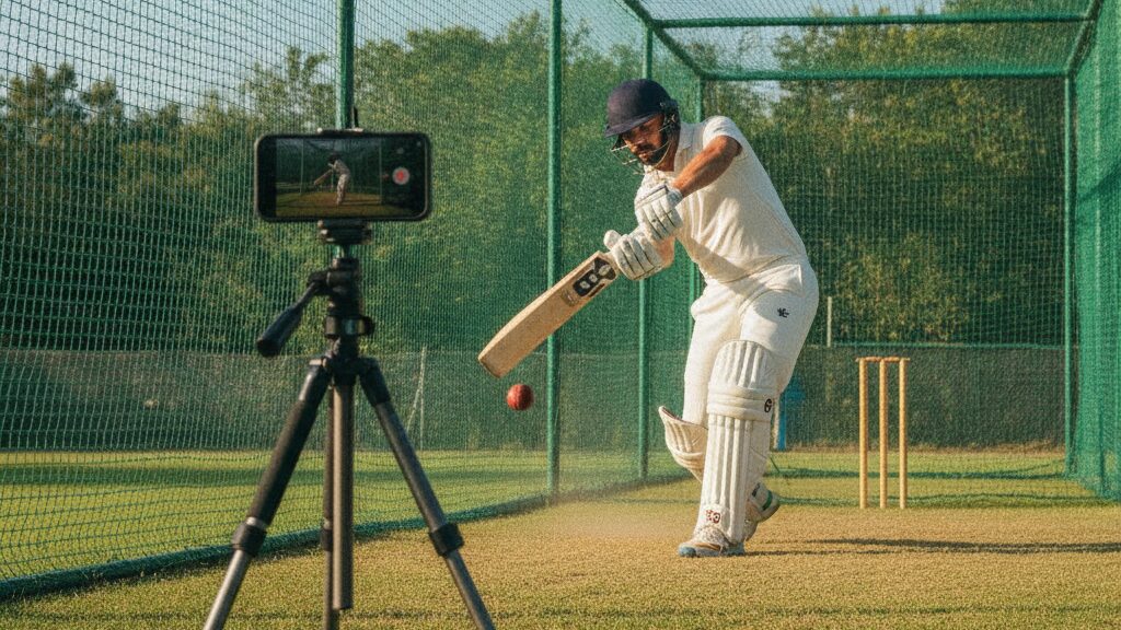 Cricket performance analysis app smartphone mounted
