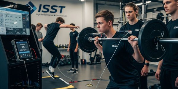 students working with VBT Velocity Based Training equipment in the ISST
